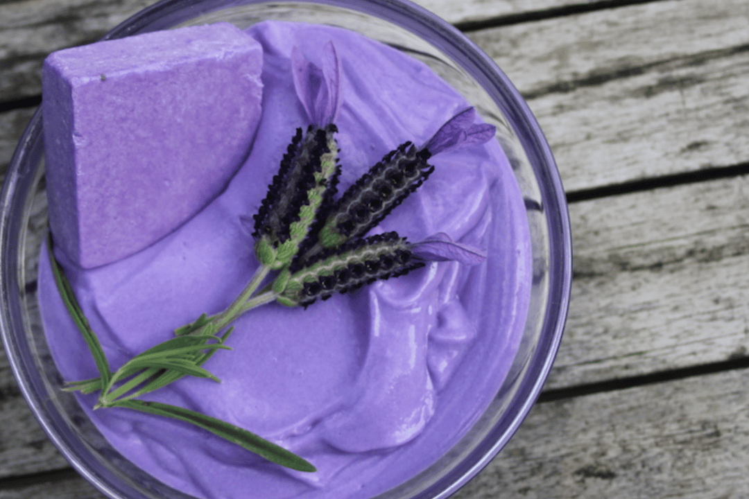 Homemade Purple Haircare Treatment Go Native New Zealand haircare Recipe block creamy swirl in glass jar 