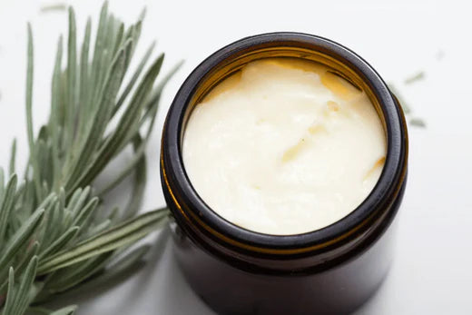 Homemade Rich Rose Geranium Body Butter in amber glass gar Go Native NZ recipe