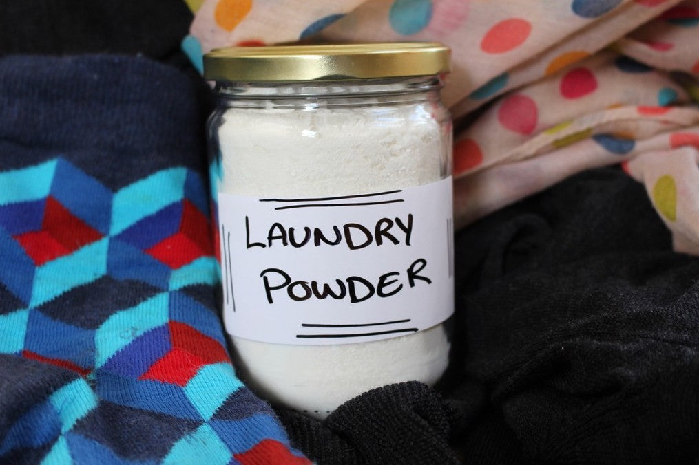 Homemade Laundry powder in recycled jar Go Native NZ home recipe