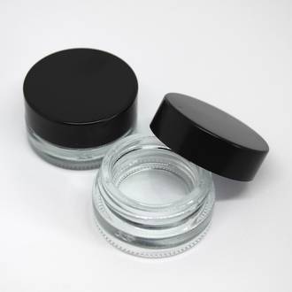 Clear glass pot - black lid: 5ml