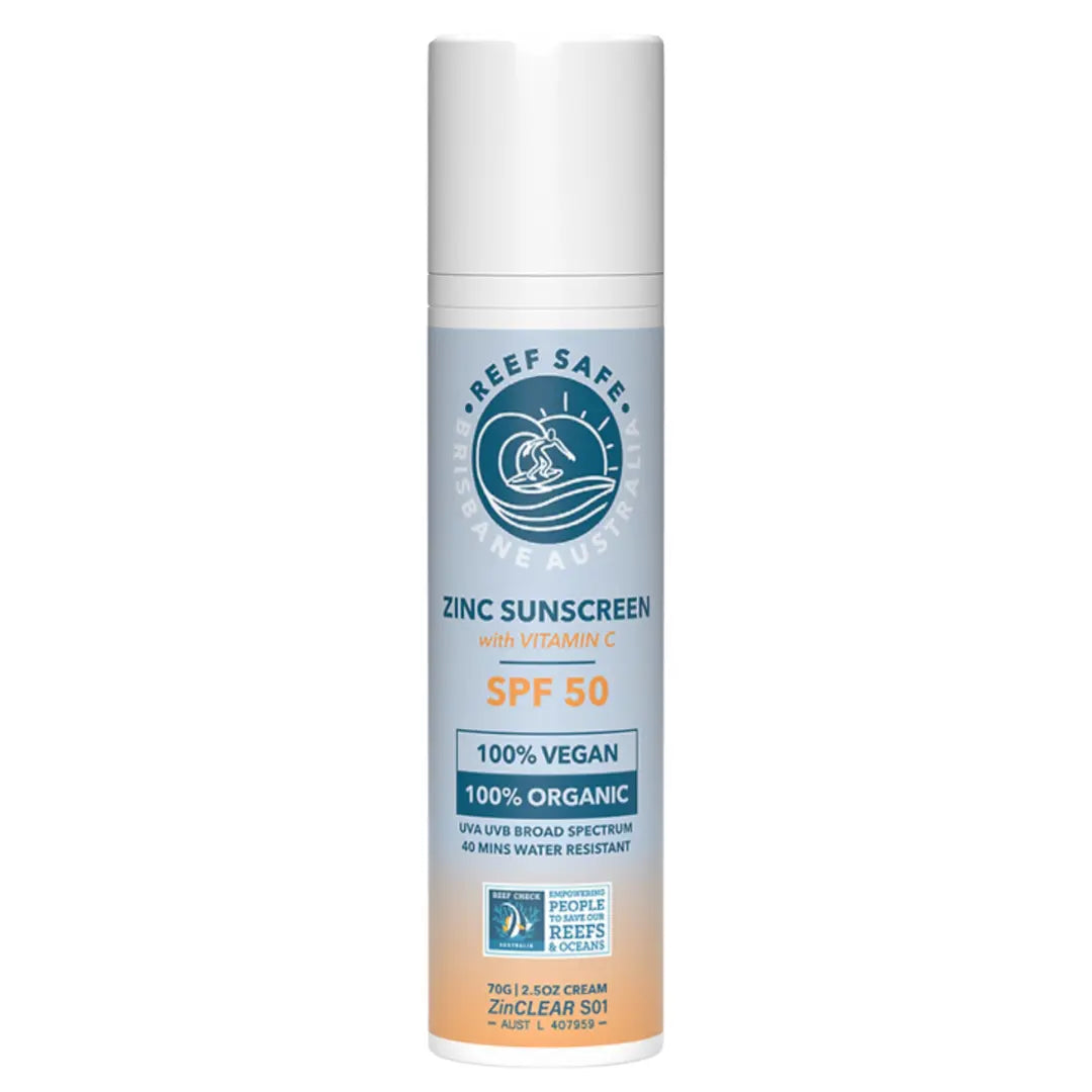 Bottle of Reef Safe Zinc Sunscreen with Vitamin C SPF50