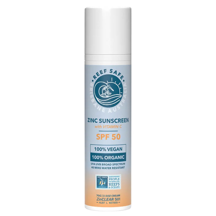 Bottle of Reef Safe Zinc Sunscreen with Vitamin C SPF50